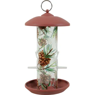 Mangeoire silo en plastique avec 2 perchoirs décorée  pour oiseaux