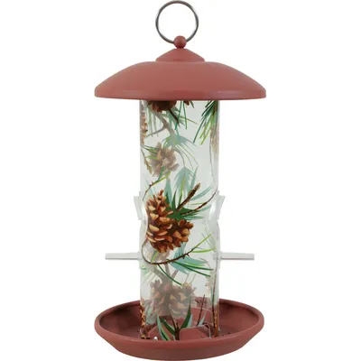 Mangeoire silo en plastique avec 2 perchoirs décorée  pour oiseaux