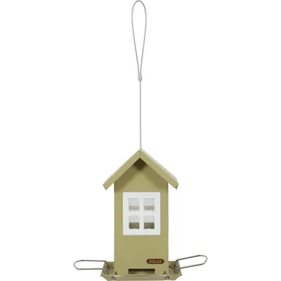Mangeoire maisonnette vert 4 fenêtres, pour graines oiseaux.