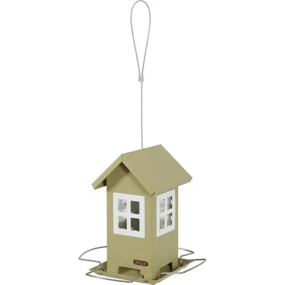 Mangeoire maisonnette vert 4 fenêtres, pour graines oiseaux.