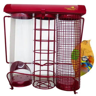 Mangeoire trio grenat. 20 x 9 x hauteur 22.5 cm . pour oiseaux