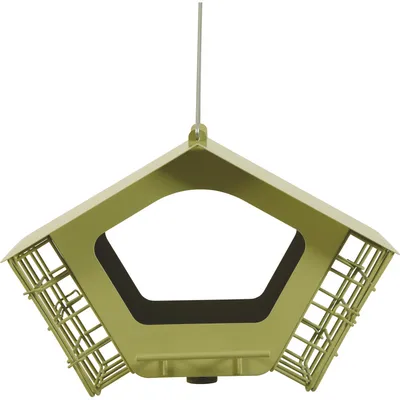 Mangeoire Cabane duo XL vert pour graines et blocs de graisse pour oiseaux