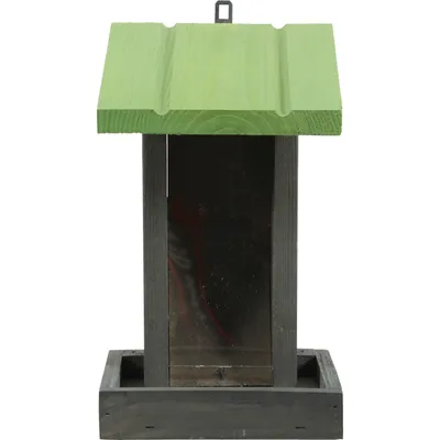 Mangeoire silo à graines, bois vert H 24 cm pour oiseaux