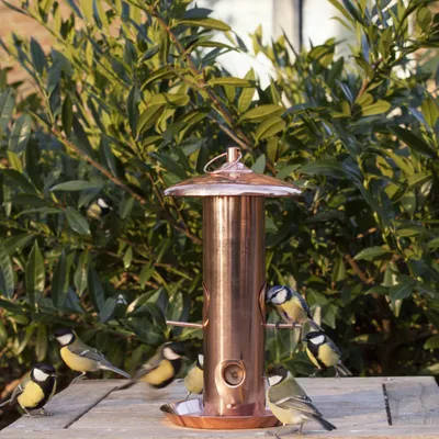 Mangeoire à graines plaqué cuivre Hauteur 30.5 cm pour oiseaux