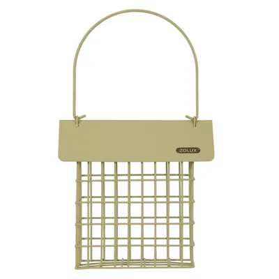 Support pain de graisse en métal avec toit vert lichen  pour oiseaux