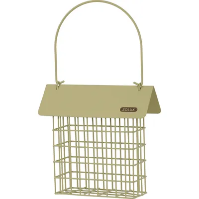 Support pain de graisse en métal avec toit vert lichen  pour oiseaux