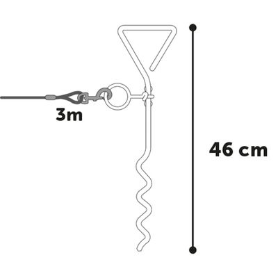 Piquet PILKA 46CM avec 1 câble d'attache de 3 m  pour chien max 15 kg