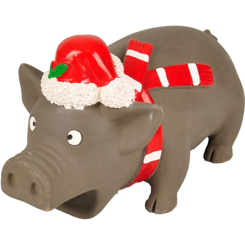 Flamingo - Cochon noël en latex avec couinement 22 cm, jouet pour chien