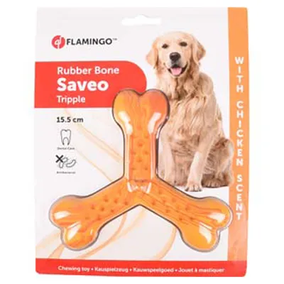 Flamingo - Jouet pour chien Saveo 15.5 cm os triple parfum poulet caoutchou