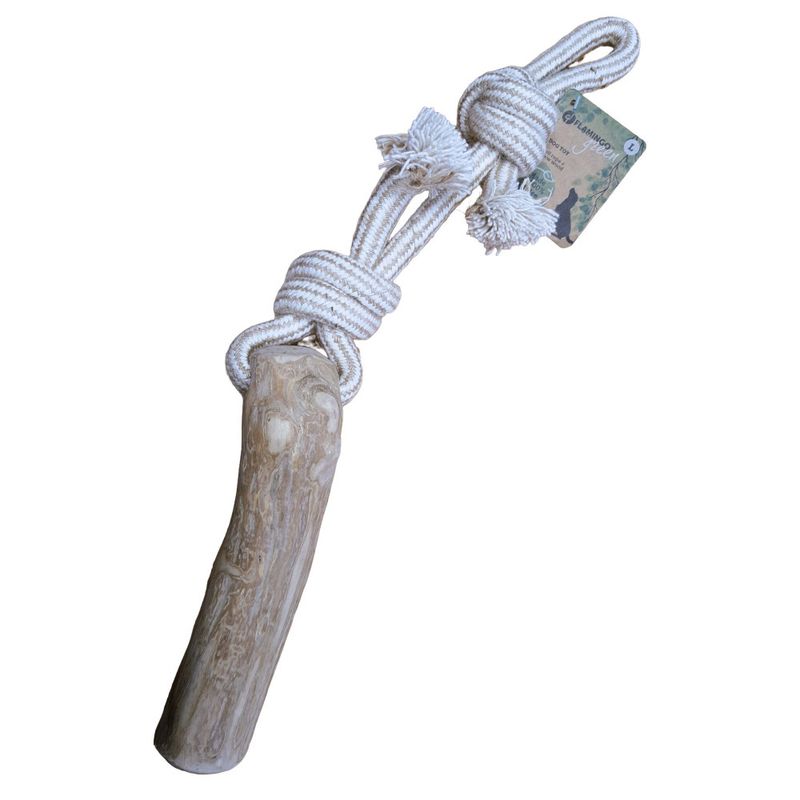 Flamingo - Jouet corde à tirer avec bâton à mâché Green java 51 cm L pour c