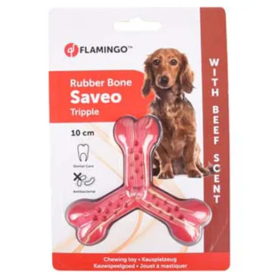 Flamingo - Jouet 10 cm pour chien Saveo os triple parfum boeuf caoutchouc