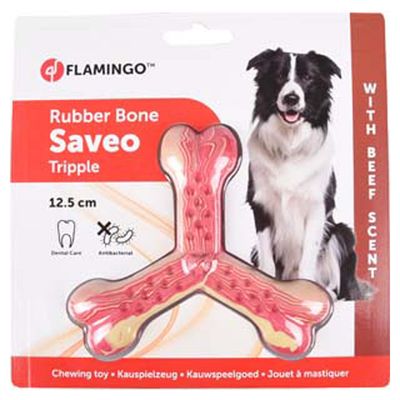Flamingo - Jouet pour chien 12.5 cm .Saveo os triple parfum boeuf. caoutcho