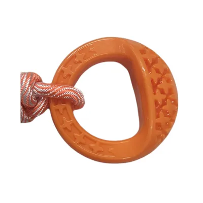 Jeux pour chien rond en TPR et corde 25 cm  couleur orange Samba.