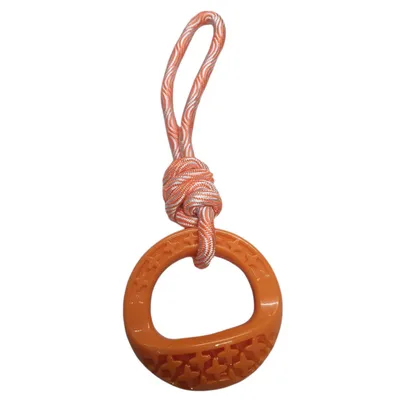Jeux pour chien rond en TPR et corde 25 cm  couleur orange Samba.