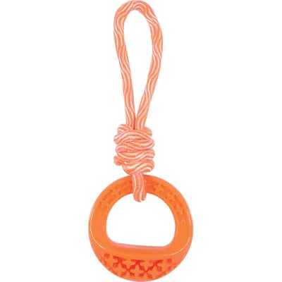 animallparadise - Jouet pour chien rond en TPR et corde 25 cm  couleur oran animallparadise - Jouet pour chien rond en TPR et corde 25 cm  couleur oran