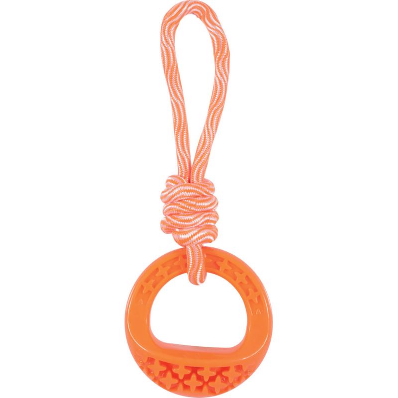 animallparadise - Jouet pour chien rond en TPR et corde 25 cm  couleur oran