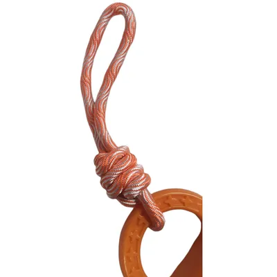 Jeux pour chien rond en TPR et corde 25 cm  couleur orange Samba.