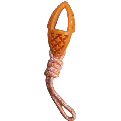 jeux pour chien ovale en TPR et corde, orange longueur 27.5 cm