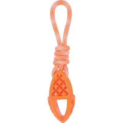 jeux pour chien ovale en TPR et corde, orange longueur 27.5 cm