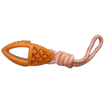 jeux pour chien ovale en TPR et corde, orange longueur 27.5 cm