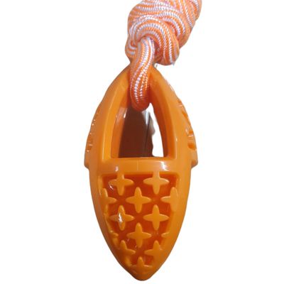 jeux pour chien ovale en TPR et corde, orange longueur 27.5 cm