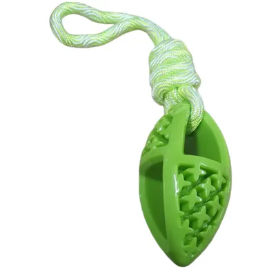 jeux pour chien ovale en TPR et corde longueur 27.5 cm, vert,