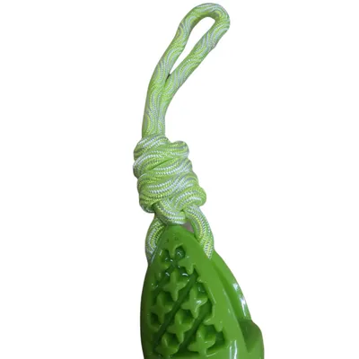 jeux pour chien ovale en TPR et corde longueur 27.5 cm, vert,