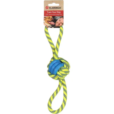 Flamingo - Jouet Balle nouée ø 7 cm x  30 cm Bleu & Jaune pour chien