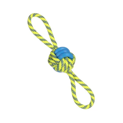 Flamingo - Jouet Balle nouée ø 7 cm x  30 cm Bleu & Jaune pour chien Flamingo - Jouet Balle nouée ø 7 cm x  30 cm Bleu & Jaune pour chien