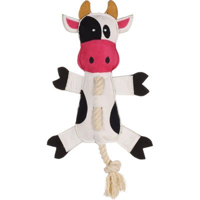 Jouet vache avec corde 38 cm pour chien