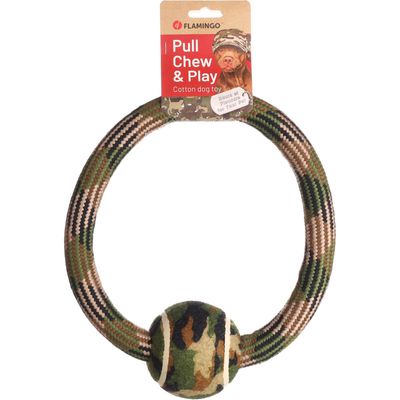 Jouet Anneau Corde avec balle Camouflage ø27 cm pour chien