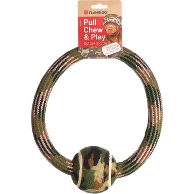 Jouet Anneau Corde avec balle Camouflage ø27 cm pour chien