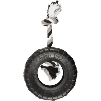 Jouet pour chien caoutchouc Gladiator pneu + corde 20 cm  – Flamingo