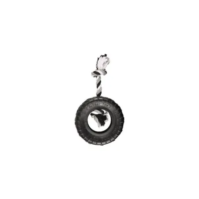 Jouet pour chien caoutchouc Gladiator pneu + corde 20 cm  – Flamingo