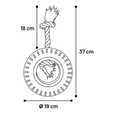Jouet pour chien caoutchouc Gladiator pneu + corde 20 cm  – Flamingo