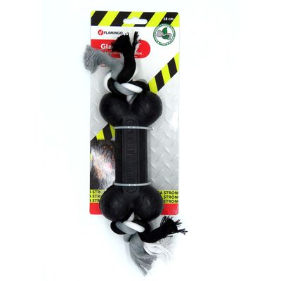 Flamingo - Jouet caoutchouc Gladiator haltère et corde 18 cm pour chien