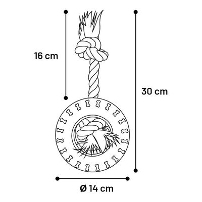jeux caoutchouc gladiator pneu et corde 15 cm  pour chien