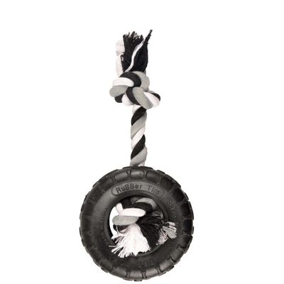 jeux caoutchouc gladiator pneu et corde 15 cm  pour chien