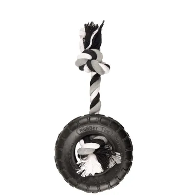 jeux caoutchouc gladiator pneu et corde 15 cm  pour chien