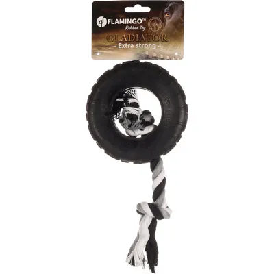 jeux caoutchouc gladiator pneu et corde 15 cm  pour chien