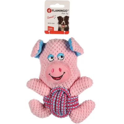 Flamingo - Jouet Cochon rose avec corde longueur 21 cm  pour chien