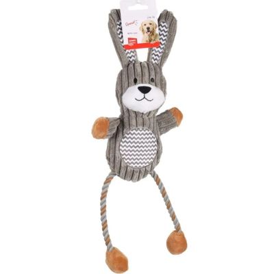 Jouet lapin Gommy gris, avec jambes cordes, 45 cm, pour chien