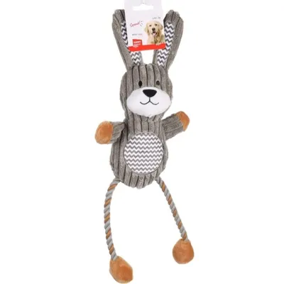 Jouet lapin Gommy gris, avec jambes cordes, 45 cm, pour chien