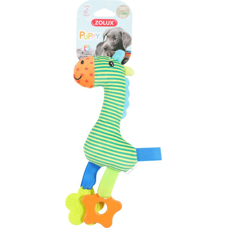 zolux - Peluche rio girafe vert anneau à mordiller 26 cm jouet pour chiots