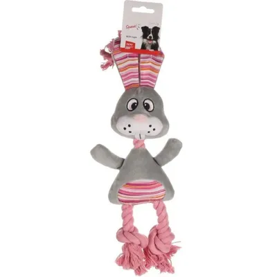 Peluche Lapin gris avec corde pieno 38 cm, pour chien