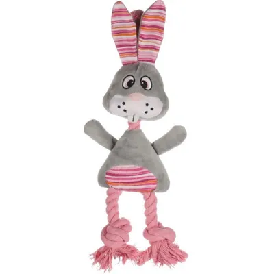 Peluche Lapin gris avec corde pieno 38 cm, pour chien