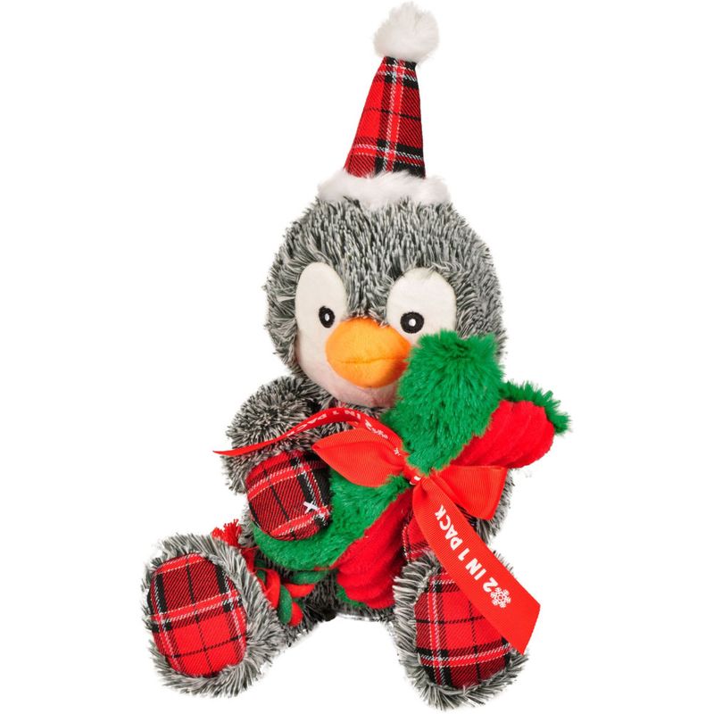 Flamingo - Pingouin Noël peluche 43 cm avec Os en corde , jouet pour chien