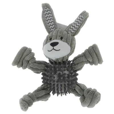 Jouet lapin Gommy gris, avec balle picots TPR, 25 cm, pour chien