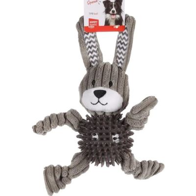 Jouet lapin Gommy gris, avec balle picots TPR, 25 cm, pour chien