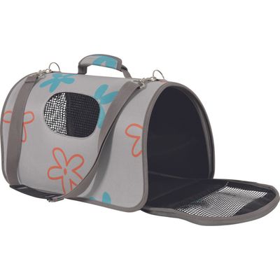 Panier de transport Flower L gris pour chat ou petit chien max 8 kg